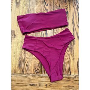 Strapless high waist cheeky bikini set magenta size Large